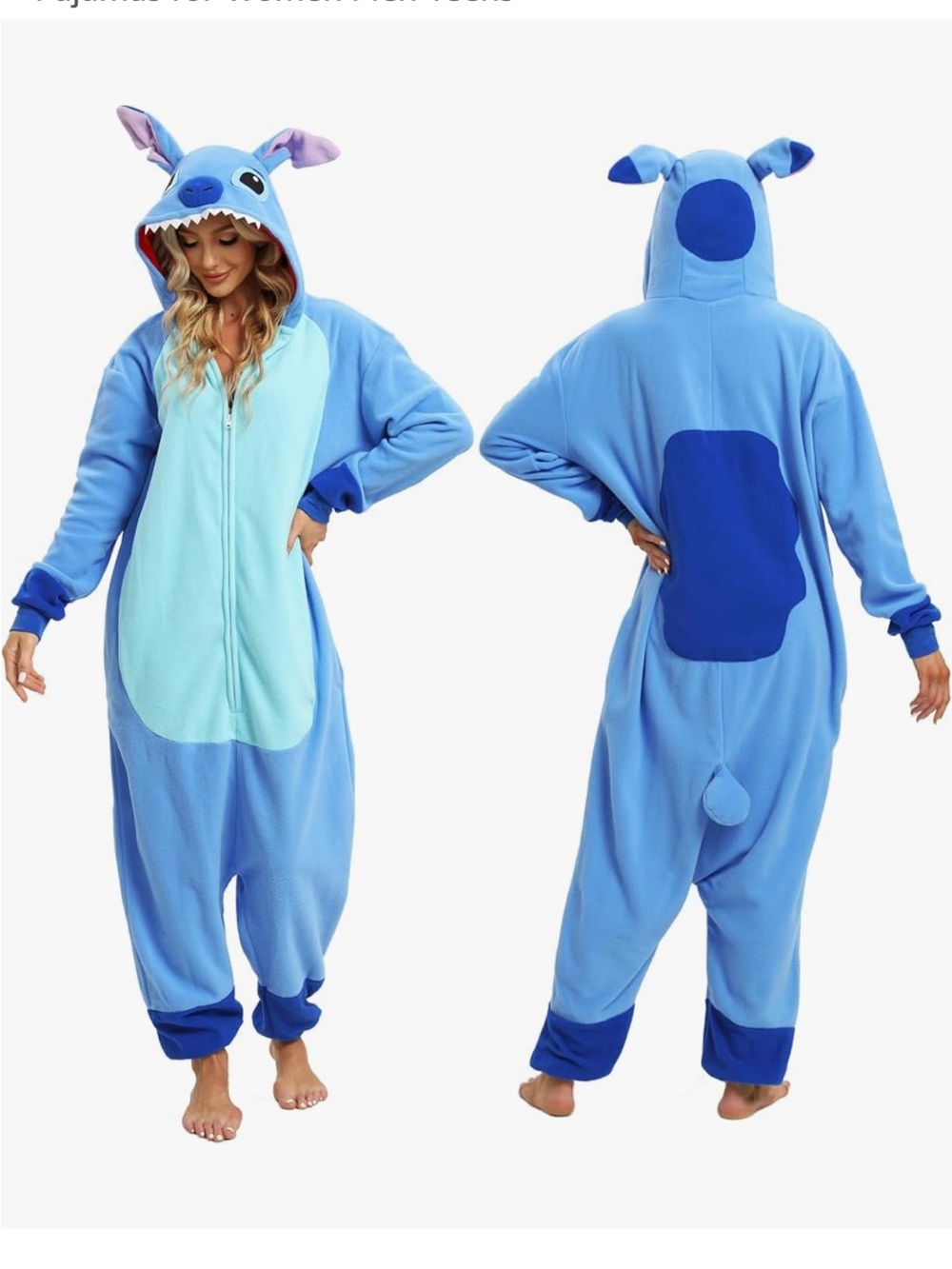 Blue Stitch-Inspired Fleece Onesie Pajamas Size L